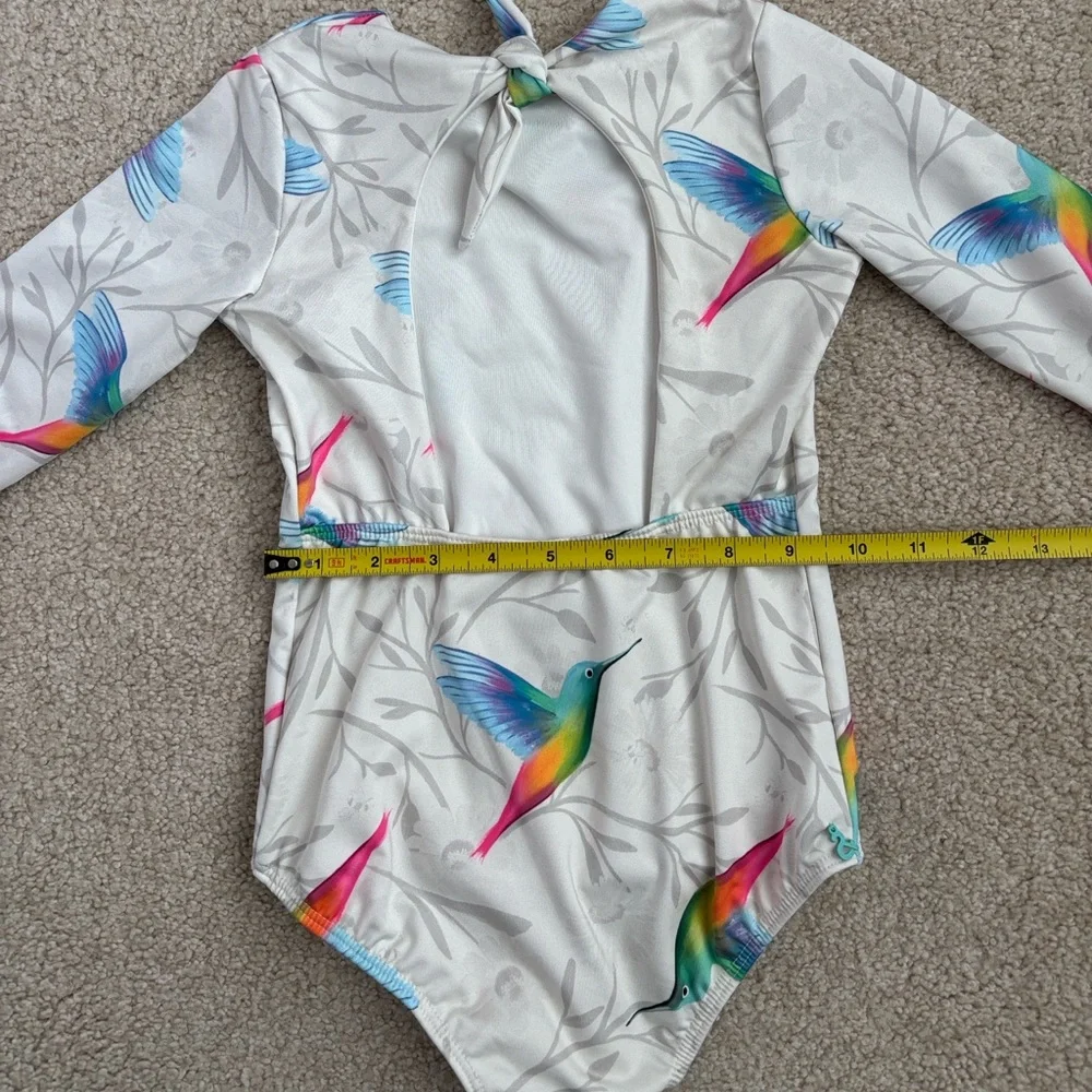 Kids Long Sleeve Swimwear with Colorful Hummingbird Print - White